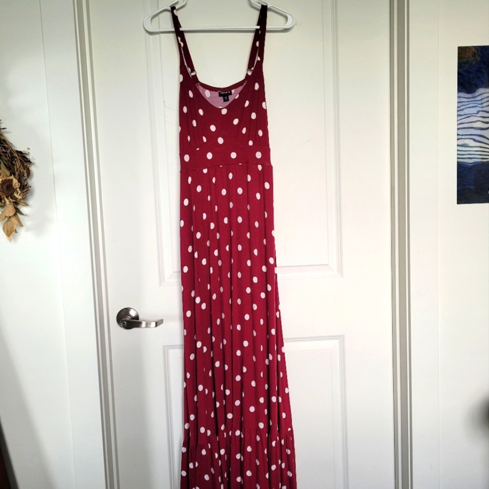 TORRID RED POLKA DOT MAXI SUPER SOFT TIERED DRESS WITH POCKETS